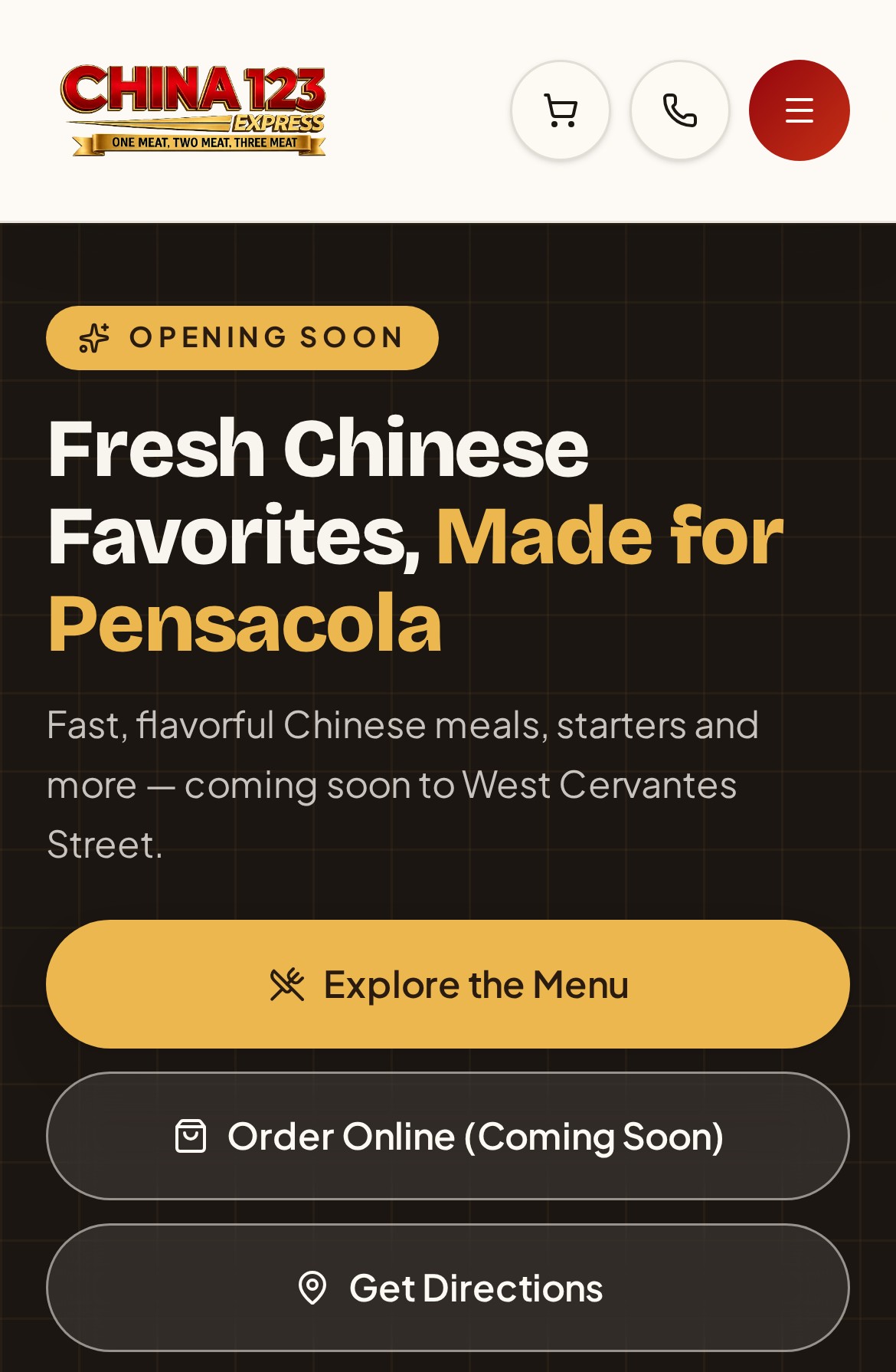 Mobile view of the China 123 Express website