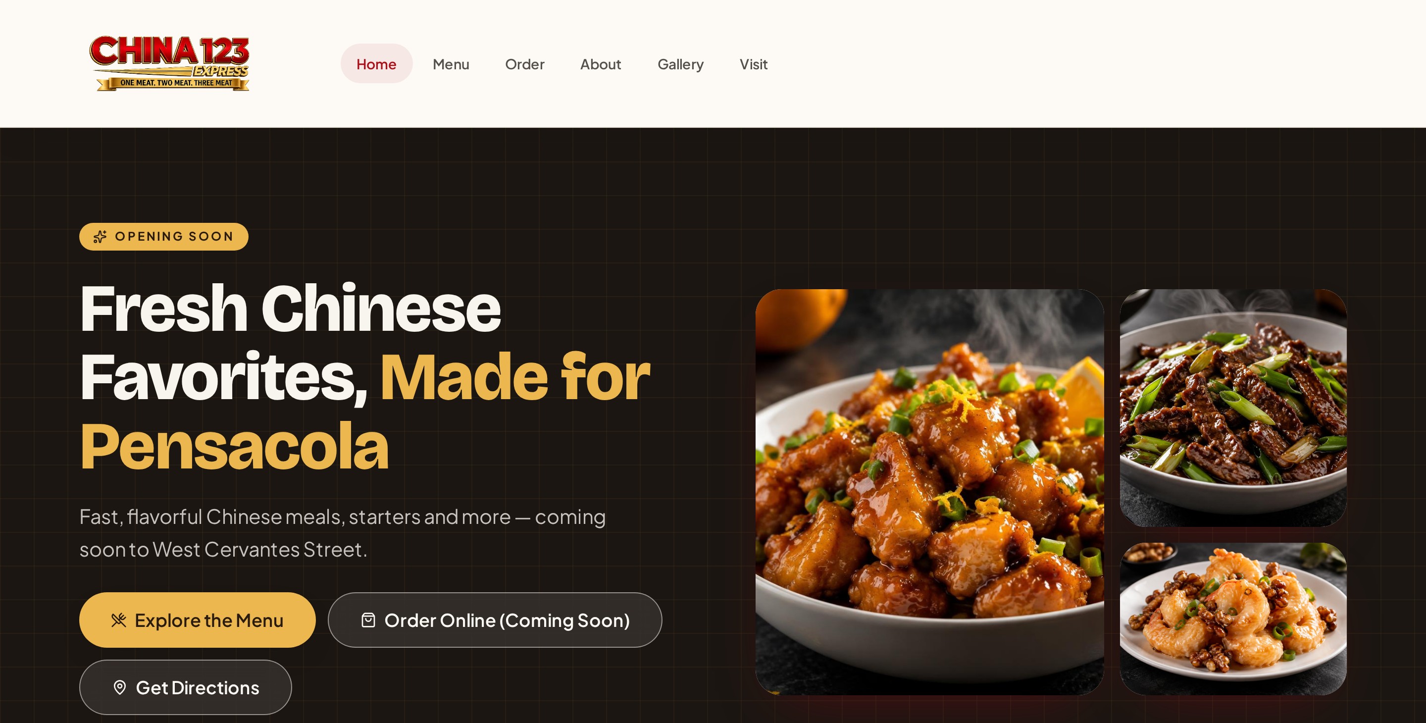 Desktop view of the China 123 Express restaurant website